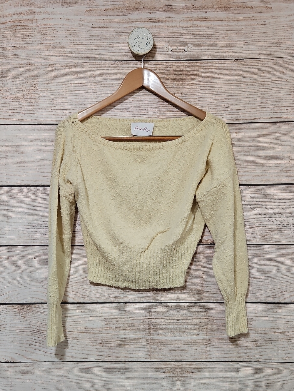 Pink Rose Butter Yellow Off-the-Shoulder Knit Textured Cropped Sweater Medium